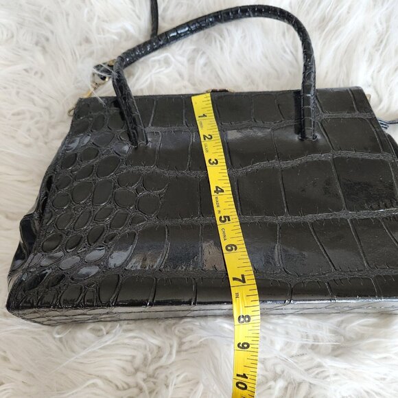 Vintage Croc Embossed Leather Satchel Top Handled Shoulder Crossbody Bag Gold - Picture 9 of 15